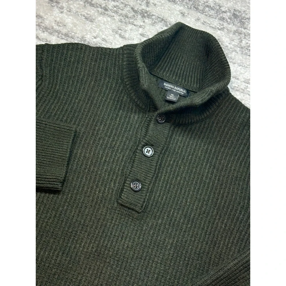 Banana Republic Sweater Mens XL Green Extra Fine Merino Wool Fisherman Fair isle